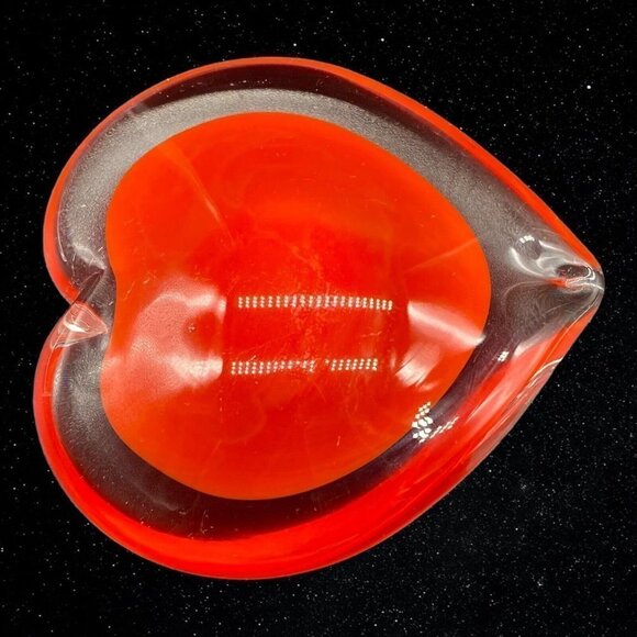 Art Glass Cased Clear Red Heart Shaped Paperweight Figurine 1”T 3”W - Picture 4 of 10